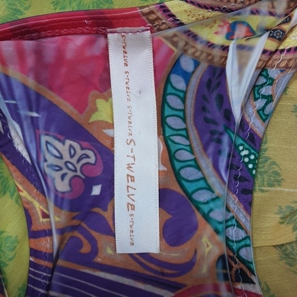 S-Twelve Multiprint Empire Waist Racerback Tunic Dress Small Boho Chic - Picture 7 of 7